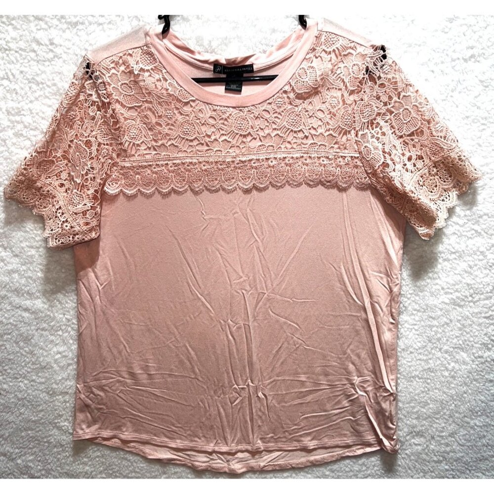 Adrianna Papell Large Womens Pink / Peach Crochet Short Sleeve Blouse